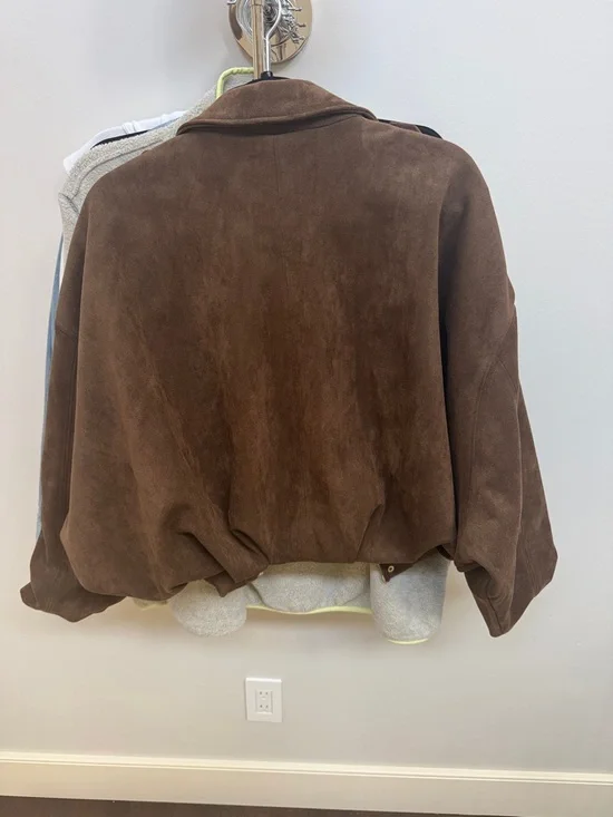 ZARA Brown Suede Zip-Front Womens Jacket - Picture 2 of 2